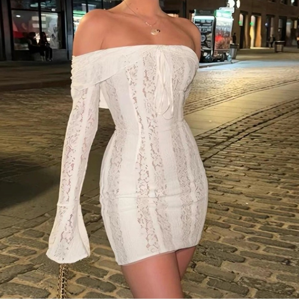 Mini Off-Shoulder White Lace Dress